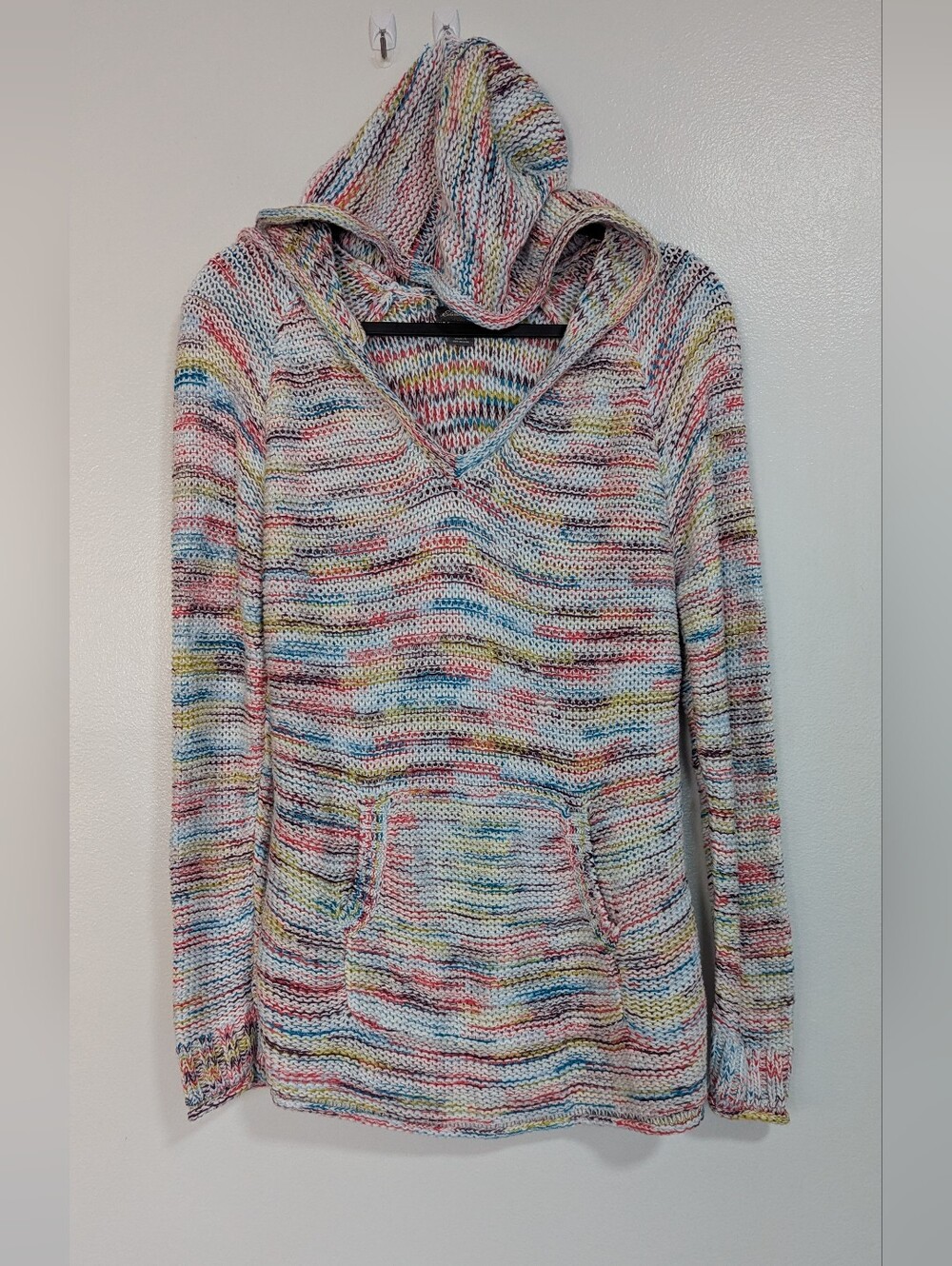 Eddie Bauer Women's Size Large Space Dye Marled Knit V-Neck Hoodie Sweater